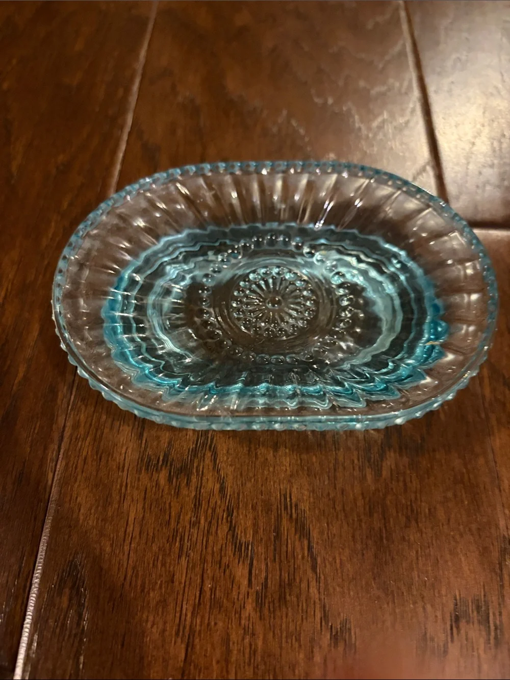 Teal Blue embossed glass soap dish